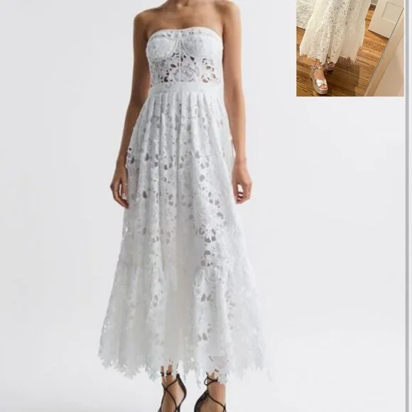Leo Lin Bustier Lace Midi Dress - Snow